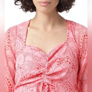 BCBG generation Women Split Neck Blouse Beating Heart Pink Size M Valentines